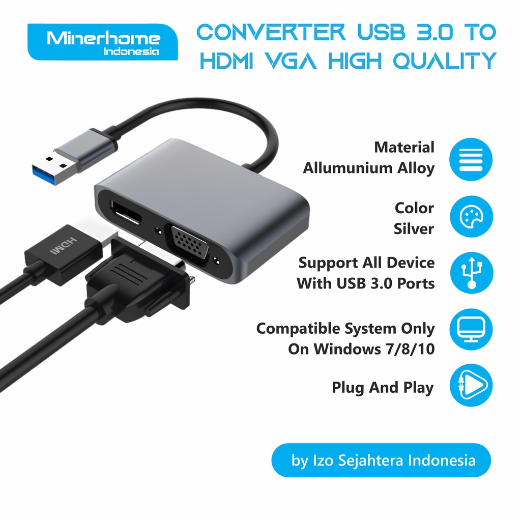 Jual Converter Adapter USB 3.0 to HDMI & VGA High Quality Shopee