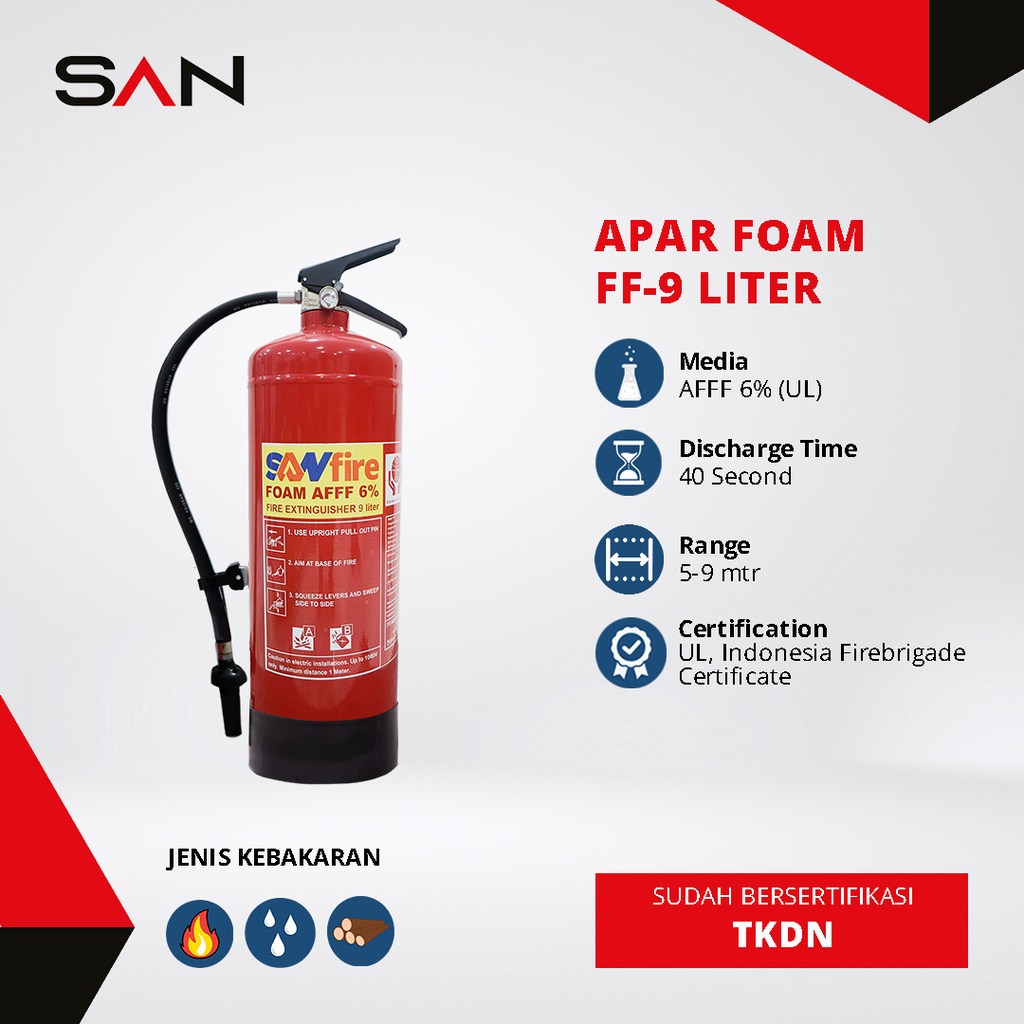 Jual ALAT PEMADAM API RINGAN APAR FOAM SANFire FF9 (9LITER) | Shopee ...