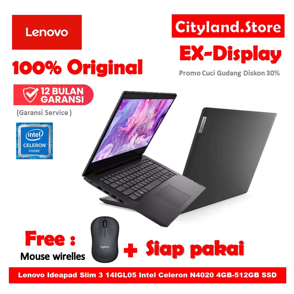 Jual Laptop Lenovo Ideapad Slim 3 14igl05 Intel Celeron N4020 4gb 512gb Ssd 14 Windows 10