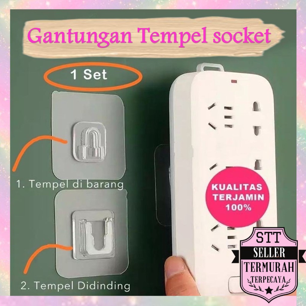 Jual Stt Set Gantungan Dinding Tempel Tembok Transparant Socket Hook Serbaguna Tempel Plus