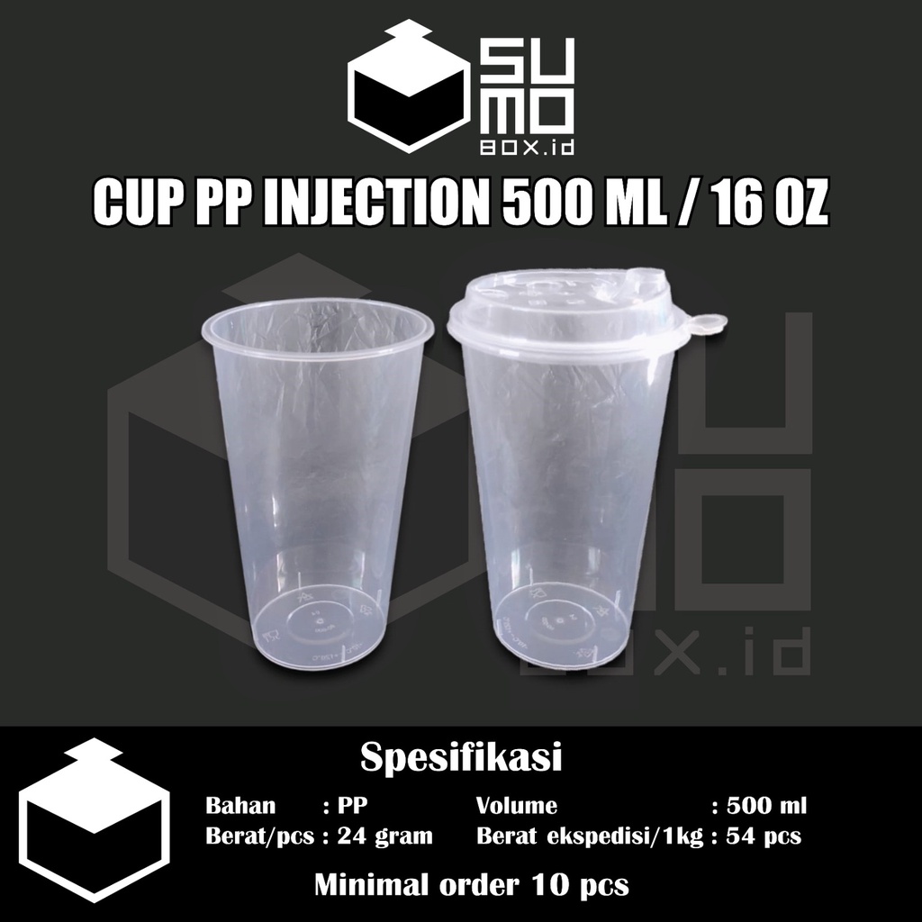 Jual Gelas Plastik 500ml Tutup Pp Cup Injection Reusable Thinwall 16oztebal Boba Cheese Tea 7775