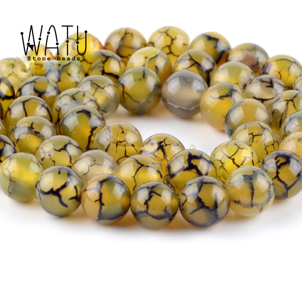 Jual Manik Batu Alam Sisik Naga Kuning Yellow Cracked Agate Stone Beads ...