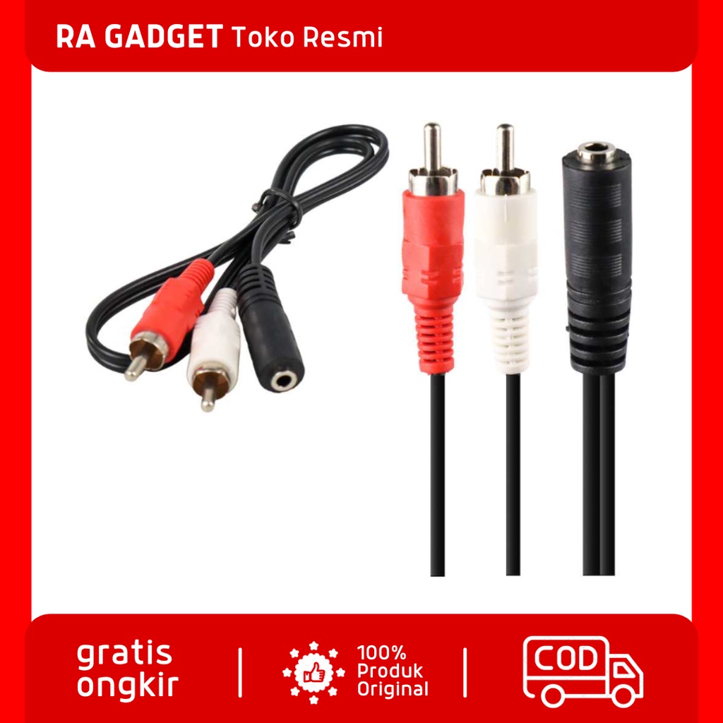 Jual Kabel Jack Adapter Audio 3.5mm Female ke RCA Male HiFi 40cm Mic ...