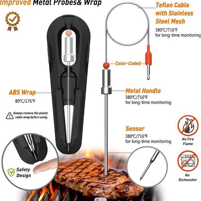Jual Smart Bluetooth Bbq Grill Cooking Food Meat Wireless Thermometer ...