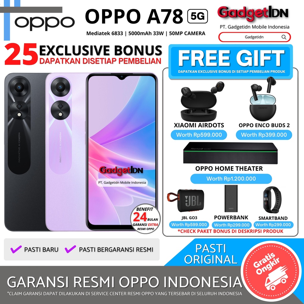 Jual OPPO A78 5G NFC 8/128GB ( +8GB Extended Ram ) Garansi Resmi Oppo ...