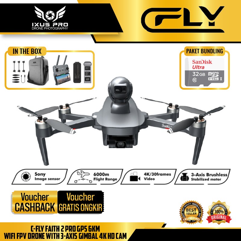 Jual C-Fly Faith 2 Pro GPS 6KM WiFi FPV Drone with 3-Axis Gimbal 4K HD ...