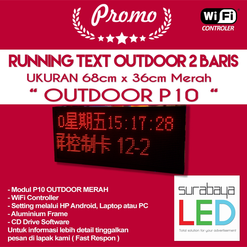 Jual Running Text LED MERAH ukuran 68cm x 36cm FULL OUTDOOR | Shopee ...