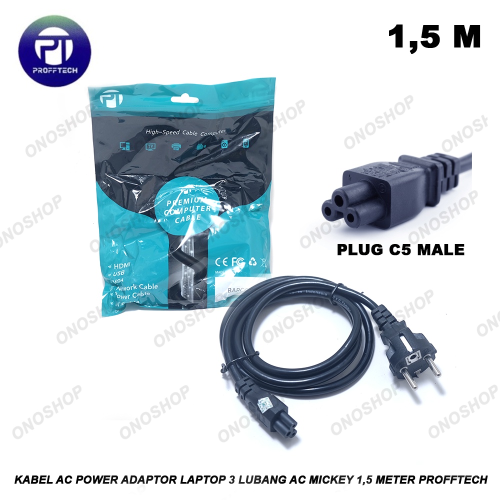 Jual Kabel AC Power Adaptor Laptop 3 Lubang AC Mickey 1,5 Meter ...