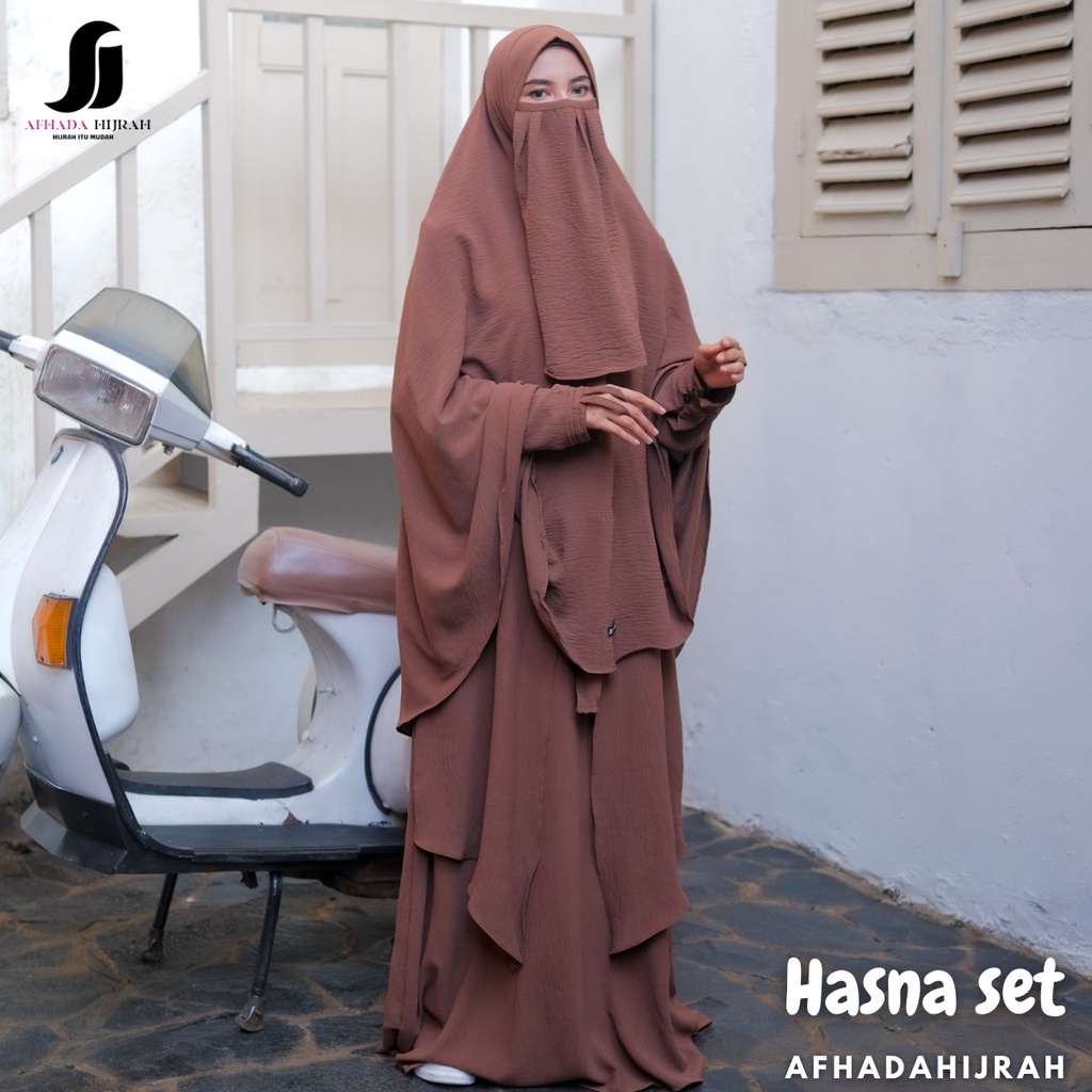 Jual Gamis Jilbab Cadar Hasna Milo Crinkle Airflow Baju Set Hijab