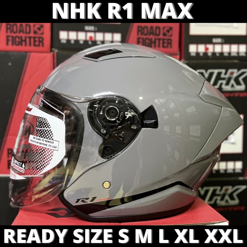 Jual Helm NHK R1 MAX Solid Dim Grey Glossy Double Visor Half Face ...