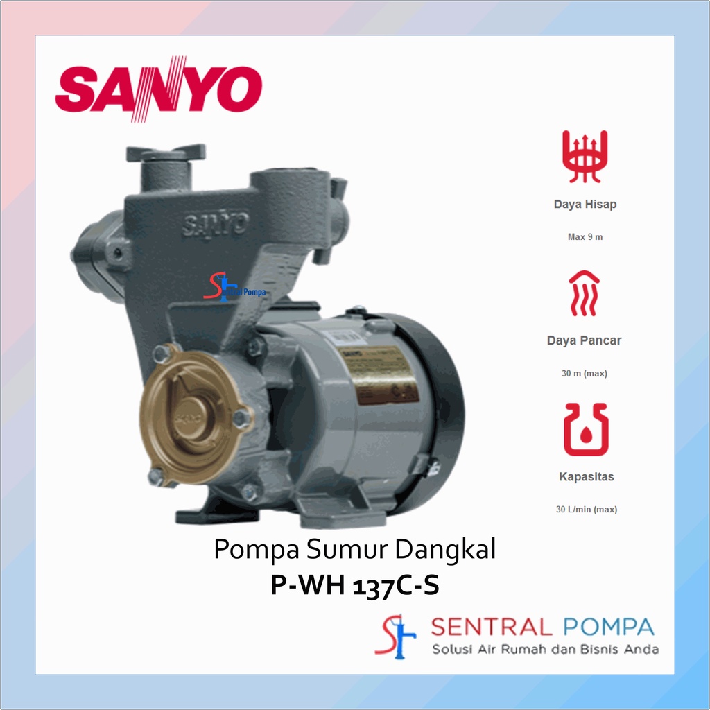 Jual Sanyo PWH 137C-S Pompa Sumur Dangkal 125 Watt Manual Pengganti PWH ...