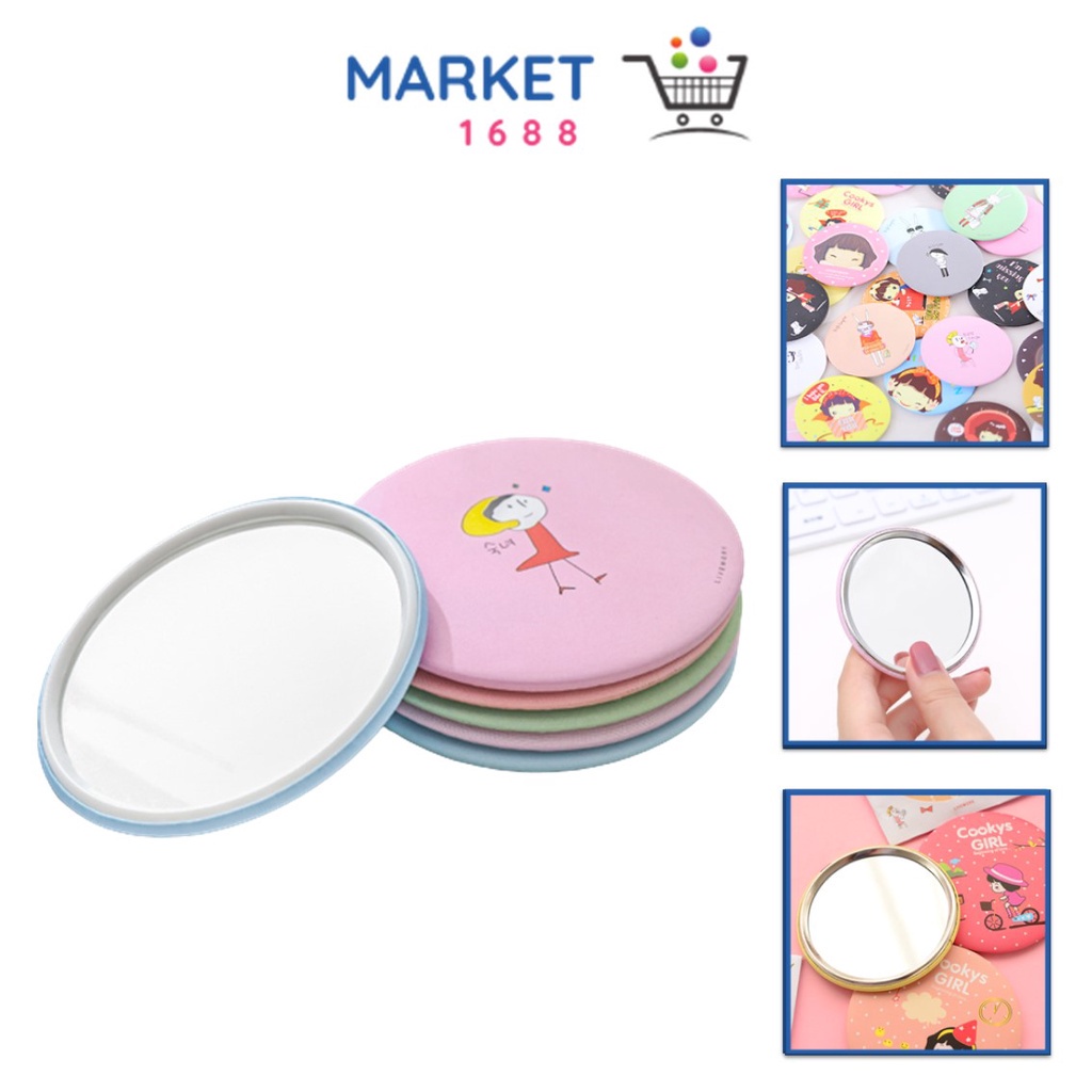 Market1688  Cermin Bulat Karakter Kaca Cermin Make Up Mini Kaca Travelling Motif Lucu Kaca Mini Travel Size