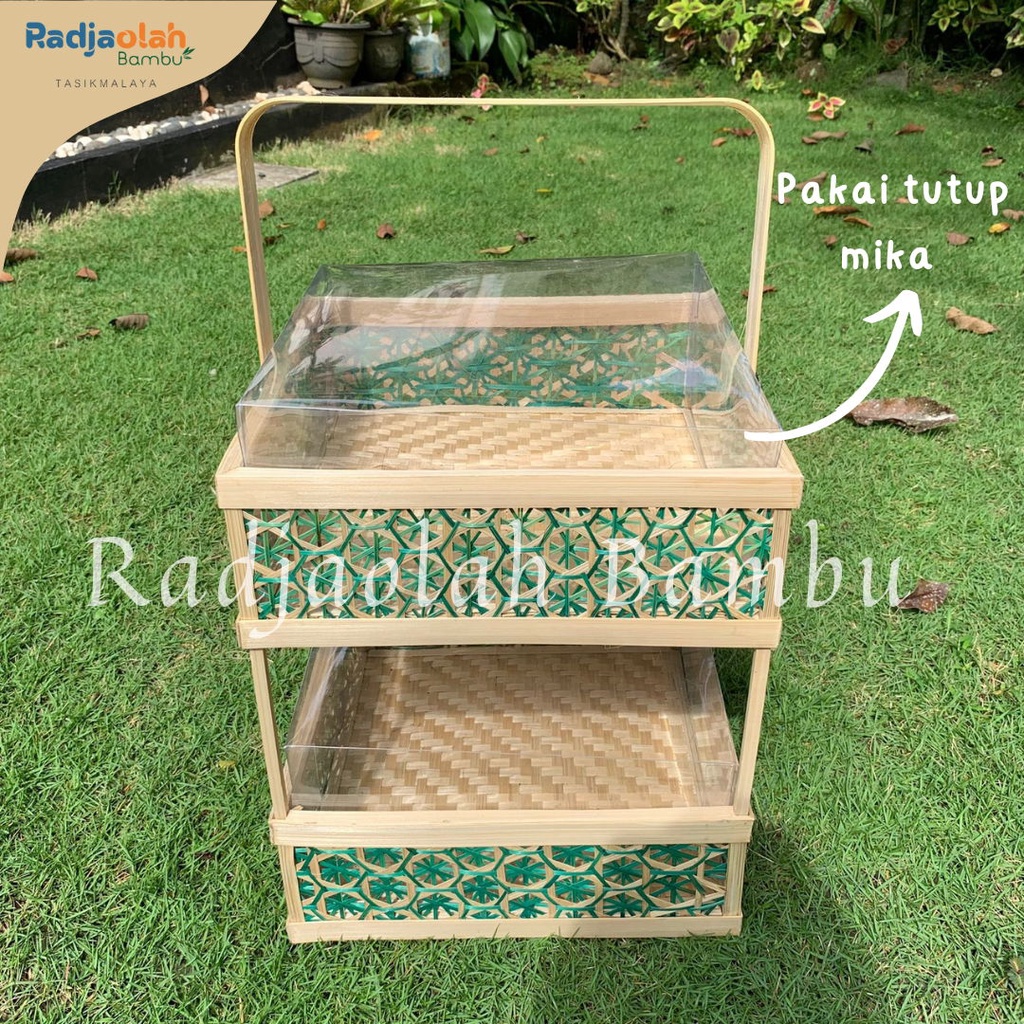 Jual Kotak Bambu Kotak Hampers Parcel Tutup Mika Susun 2 Warna Hijau Shopee Indonesia