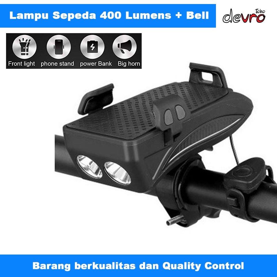 Jual Lampu Sepeda 400 Lumens Dgn Holder HP - Powerbank 2000mah - Bell ...