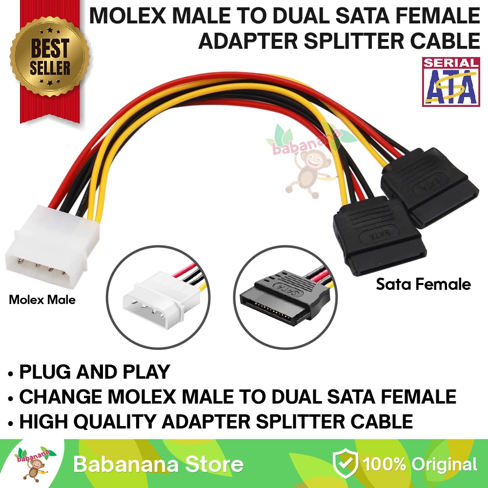 Jual Kabel Molex Male To Dual Sata Power Splitter Hdd Cable Cabang Shopee Indonesia 8227