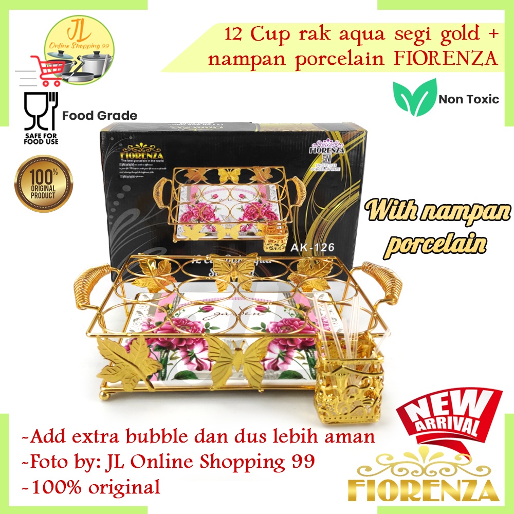 Jual Rak Aqua Isi 12lubang Stainless Gold Segi Ak 126 Fiorenza Tempat Minum Cup Aqua Gelas 0588