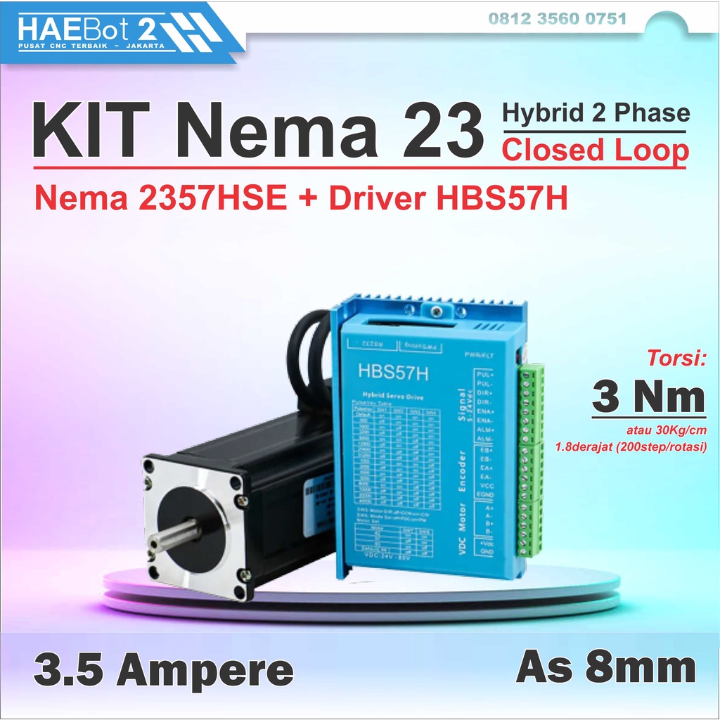 Jual [HAEBOT 2] Kit Motor Stepper Nema 23 Nema23 Closed Loop 3Nm HBS57H ...