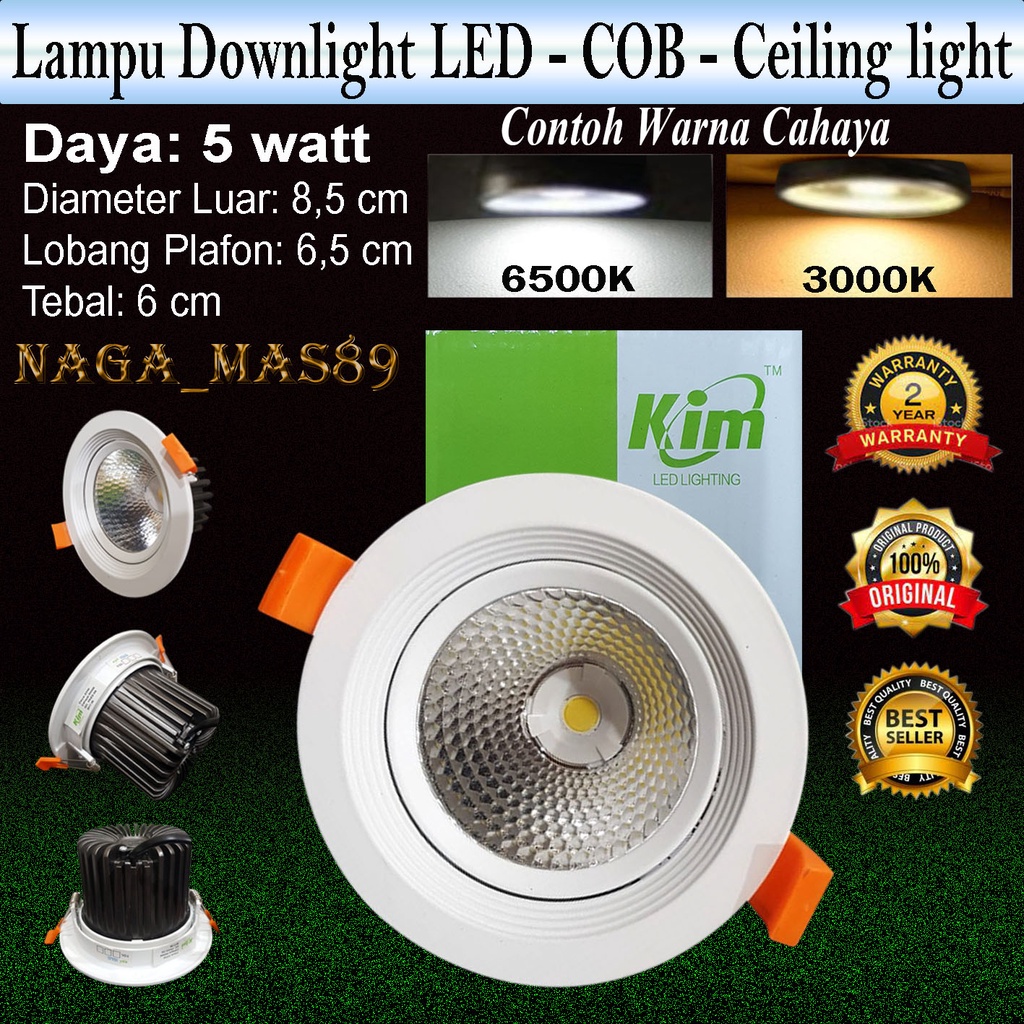 Jual Lampu Downlight LED COB Ceiling Light 5 Watt ( KIM-NC-01 ...