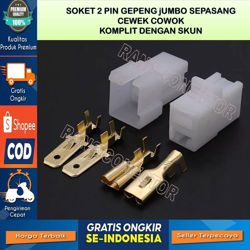 Jual SOKET SOCKET CONNECTOR KONEKTOR DINAMO CAS 2 PIN JUMBO MALE FEMALE ...