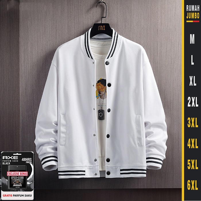 Jual Jaket Bomber Putih Polos Sweater Varsity Baseball Pria Wanita ...