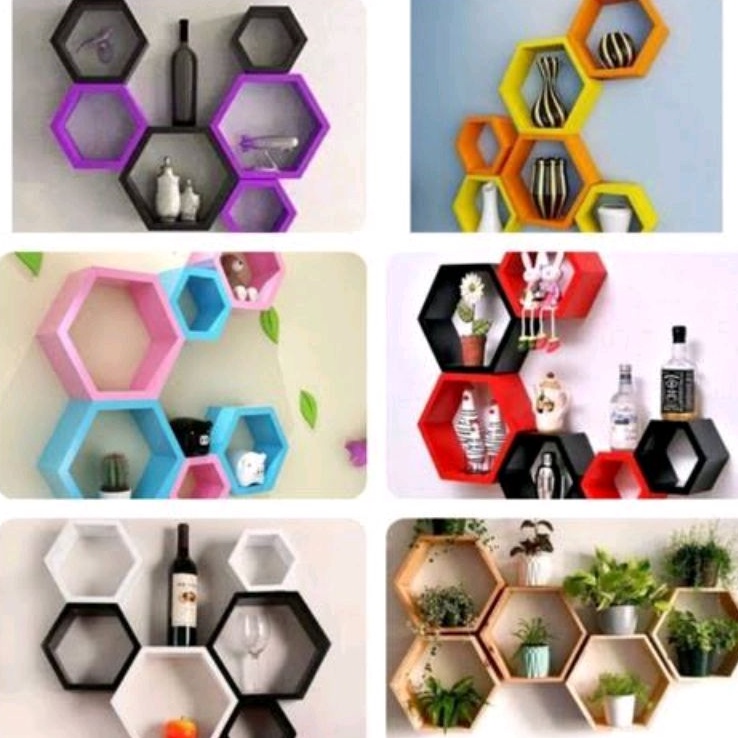 Jual Rak Dinding Segi Enam 20 Cm Hexagonal Full Color Multifungsi