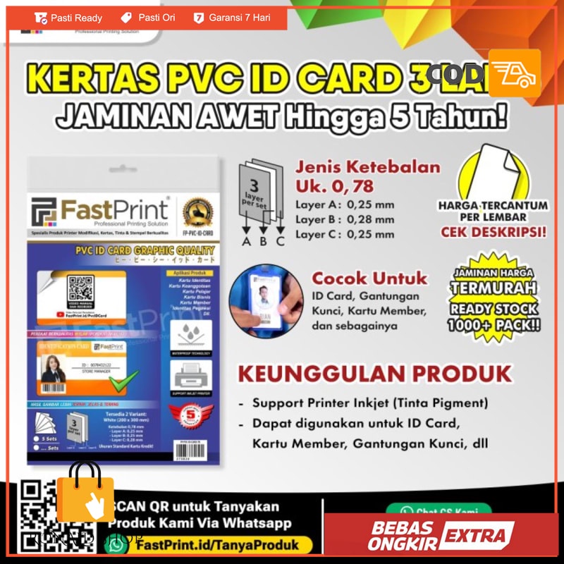 Jual Fast Print Lembaran PVC Bahan ID Card Blank A4 Isi 5 Set Uk 0.78 ...