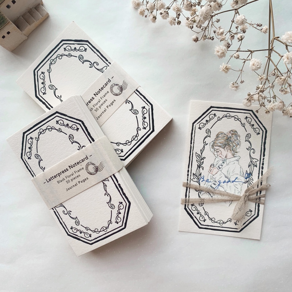 Jual Journal Pages Black Floral Frame Letterpress Notecard (Sample 5pcs ...
