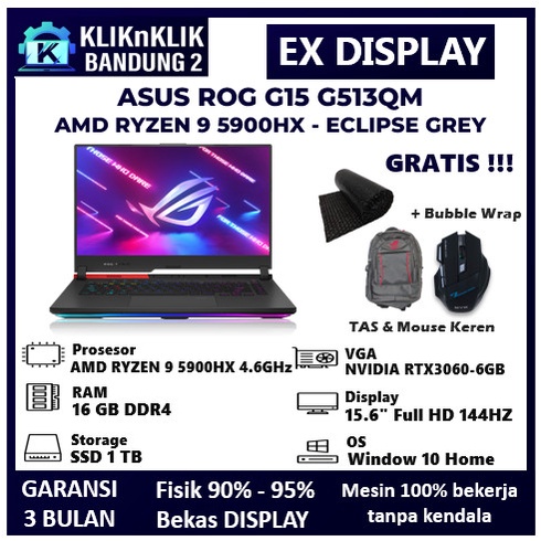 Jual LAPTOP GAMING ASUS ROG G15 G513QM AMD RYZEN 9 RX3060-6GB RAM 16GB ...