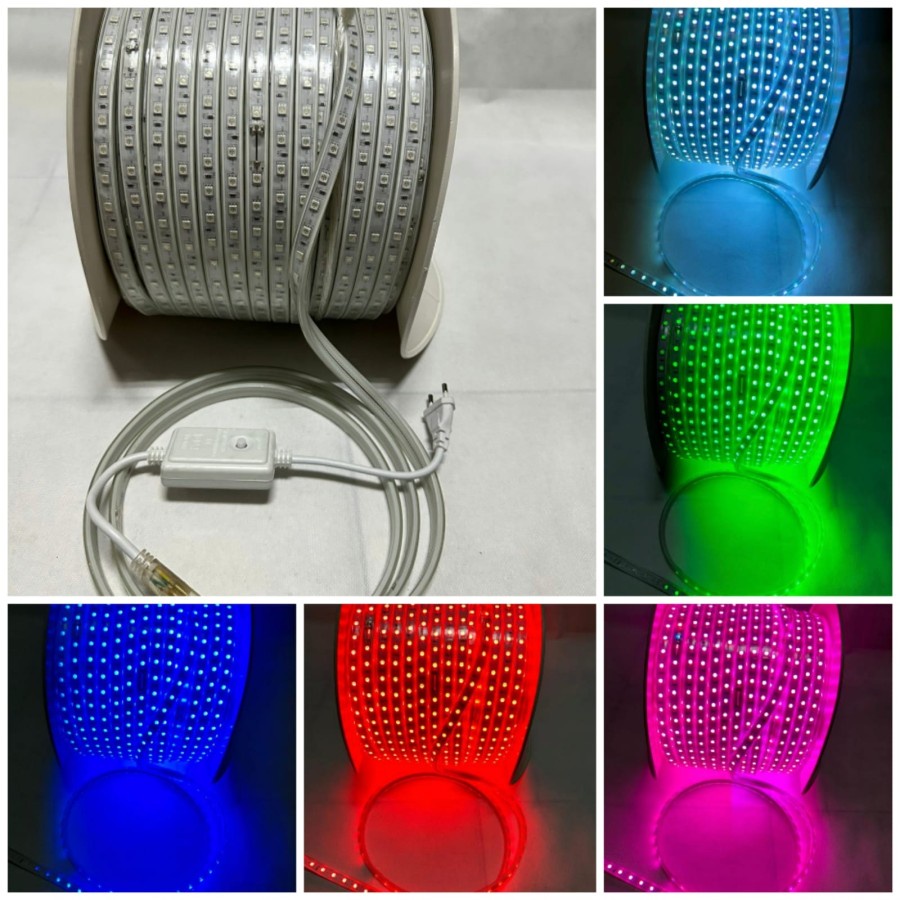 Jual LAMPU LED STRIP SELANG RGB 5050 4 PIN 220V RGB KOMPLIT FLASER 10METER Shopee Indonesia