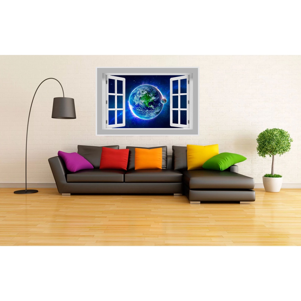 Jual Stiker Dekorasi Dinding 3D WallArt motif Jendela Planet Bumi