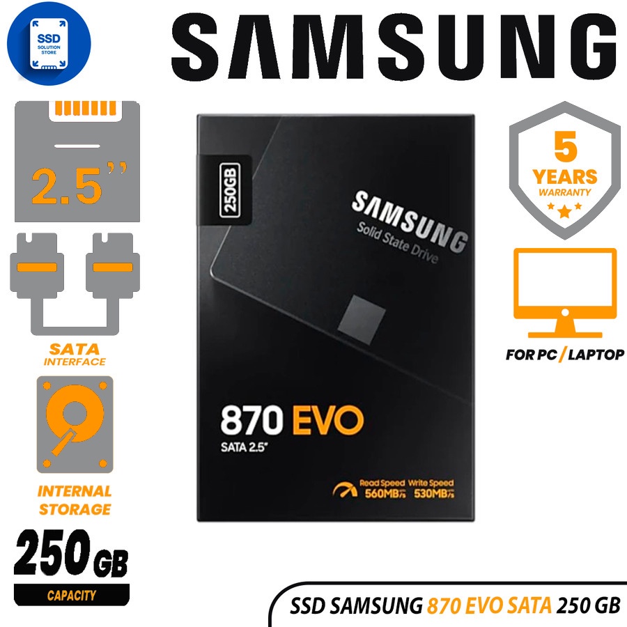 Jual Samsung SSD 870 EVO 250GB SATA III 2.5" | Shopee Indonesia