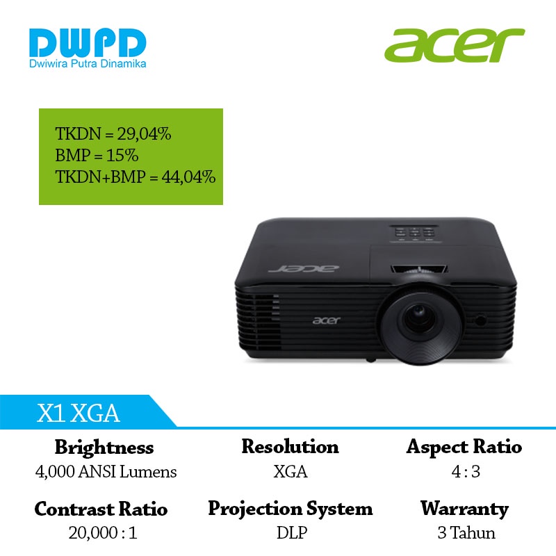 Jual Acer Projector X1 Xga 4000 Lumes Tkdn Shopee Indonesia