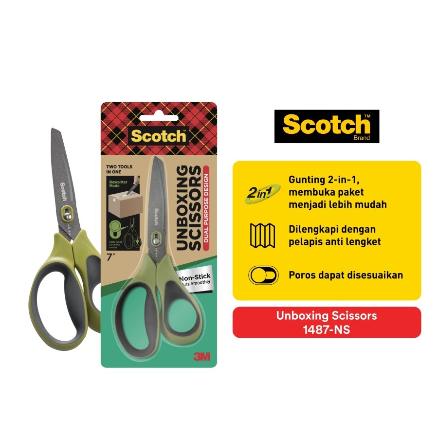 Jual Scotch 3M Unboxing Scissors 1487NS Green, 7 Inch Shopee Indonesia