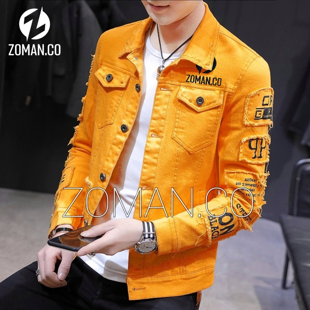 Jual Jaket Jeans Denim New Emblem Z01 Kuning|Jaket Casual Bordir Pria ...