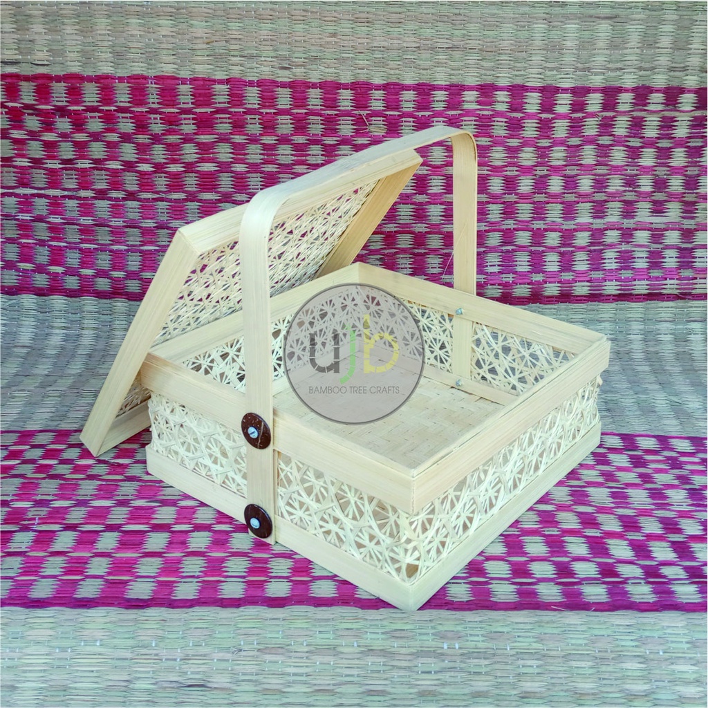 Jual rantang hampers kotak dari bambu anyaman laba laba ukuran 25 x 25 ...