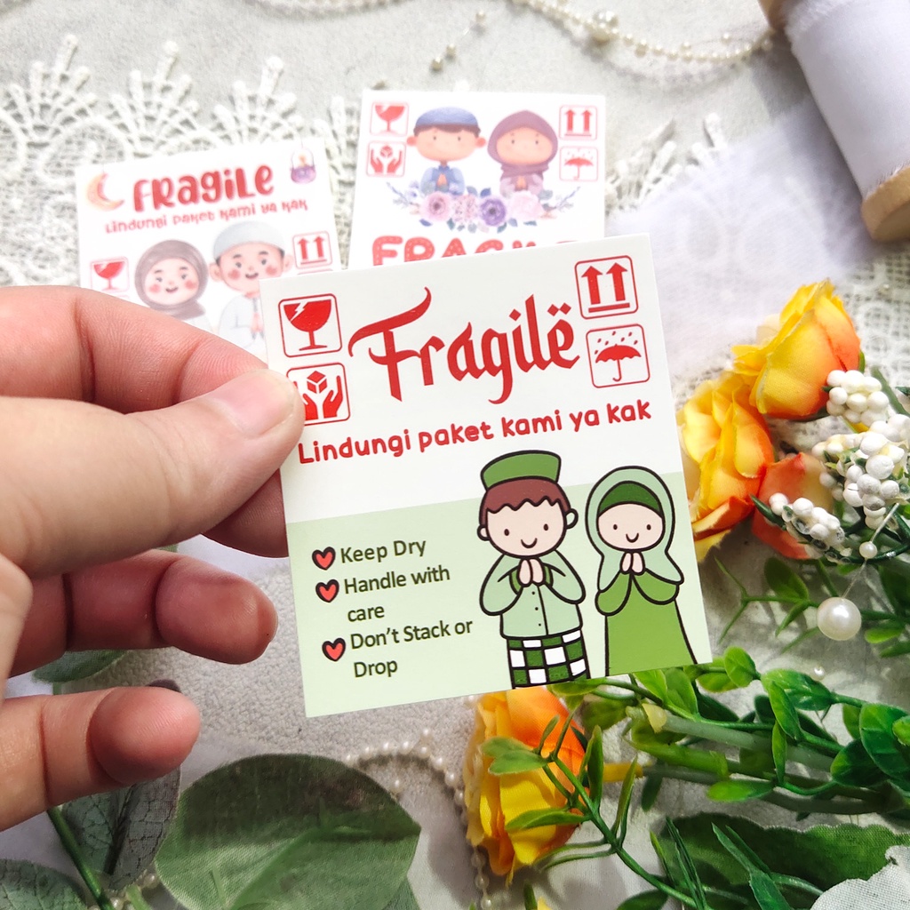 Jual Sticker Fragile edisi lebaran ramadan hijab couple stiker fragile ...