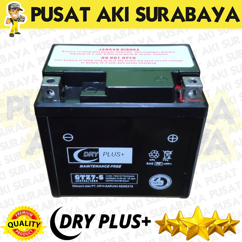 Jual ACCU KERING MOTOR DRYPLUS GTZ7S 7 AMPER AKI GEL MOTOR KLX 150 CBR