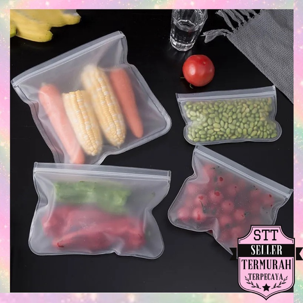 Jual STT Ziplock Food Storage Pouch Penyimpanan Makanan Kulkas Reusable Ziplock Silicone Tebal