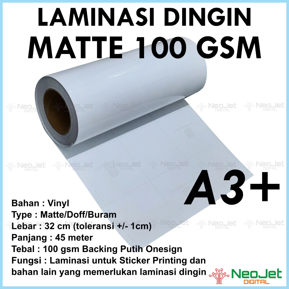 Jual Bahan Laminasi Dingin 100 Gsm Doff Matte A3 50 Yard Roll Murah