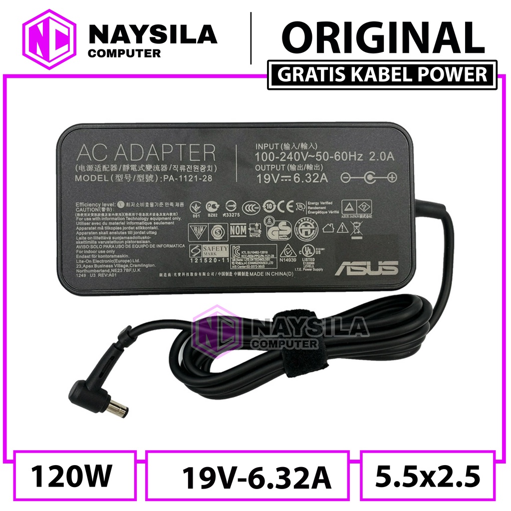 Ac Adapter 19V 6.32A 120W Laptop Charger for Asus FX570UD FX570U X570UD  X570U q536fd x570zd ux550ve g501vw ux501vw n501vw g501jw ux501jw nx500jk
