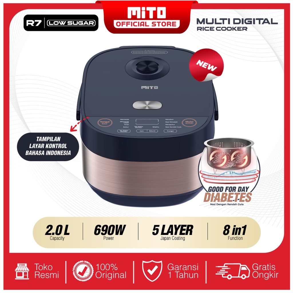 Jual [NEW] MITO MULTIDIGITAL RICE COOKER R7 LOW SUGAR 8 IN 1 Shopee