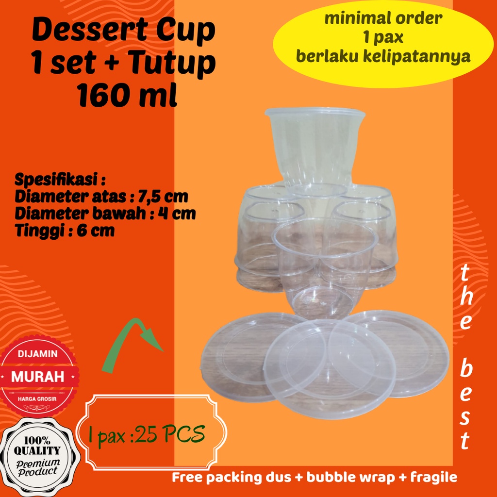 Jual Dessert Cup + Tutup 160 ML Dessert Cake/Puding isi 25 pcs