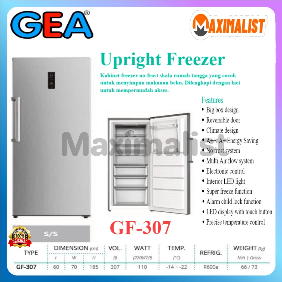 Jual GEA GF-307 GF307 Upright Freezer No frost / Penyimpan Makanan Beku ...