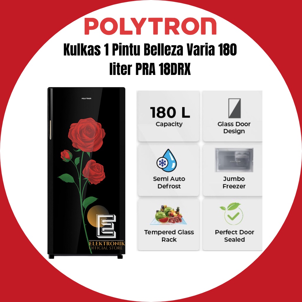 Jual Polytron PRA18DRX Kulkas 1 Pintu 180L Tempered Glass Door Jumbo ...