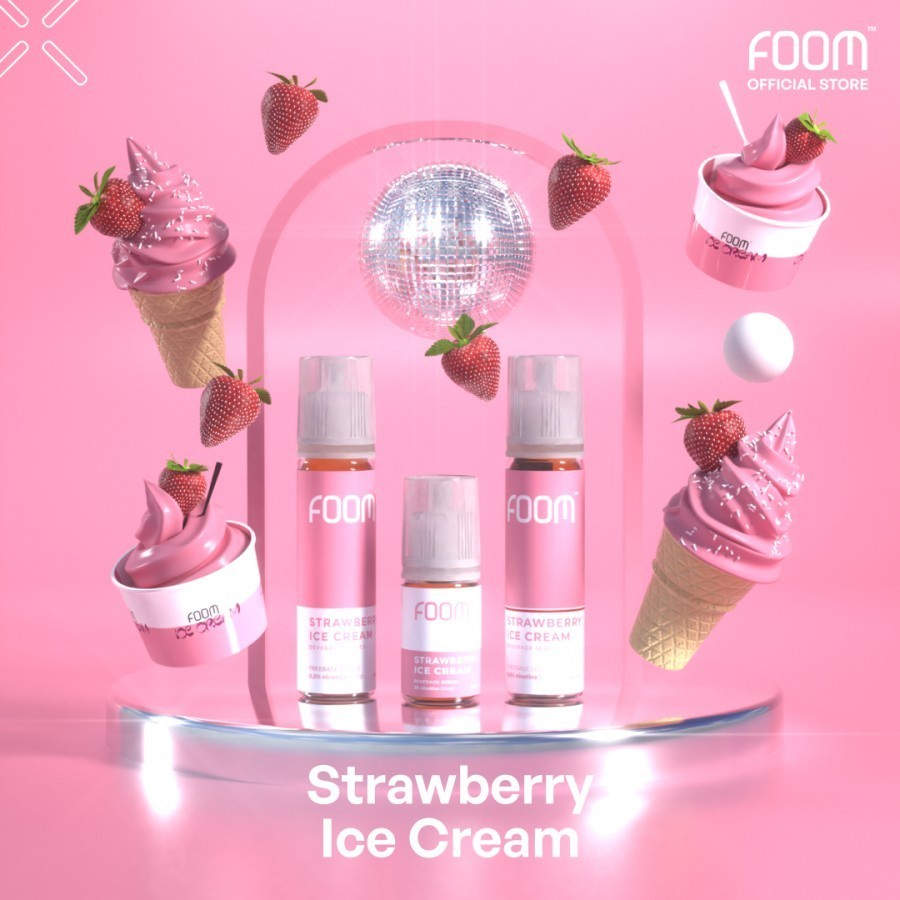 Jual FREEBASE FOOM STRAWBERRY ICE CREAM LIQUID 60ML 100 AUTHENTIC