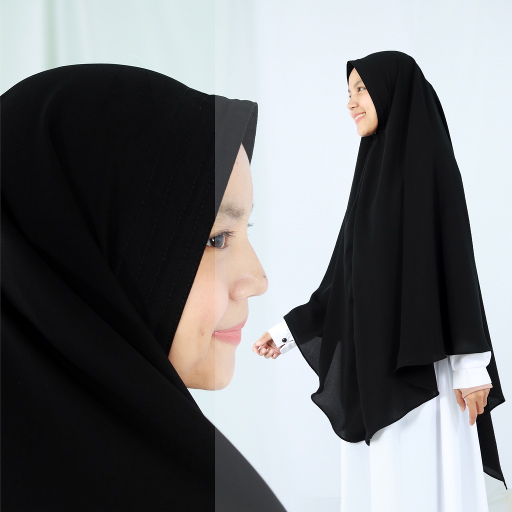 Khimar Sava Segitiga Soft Pad Jetblack M/L/XL By Yufina