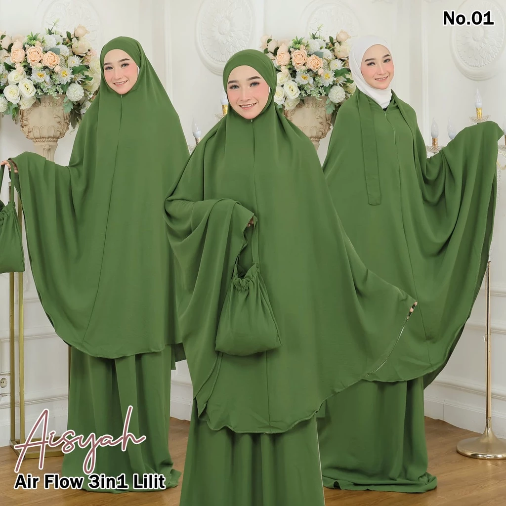 Mukena Aisyah Air Flow 3 in 1 Lilit Mukena Crinckle | AutoStock