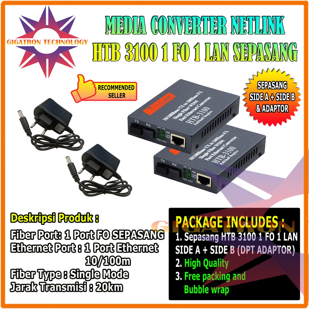 Jual HTB3100 Sepasang A+B Netlink Fiber Optic Optical Media Converter ...