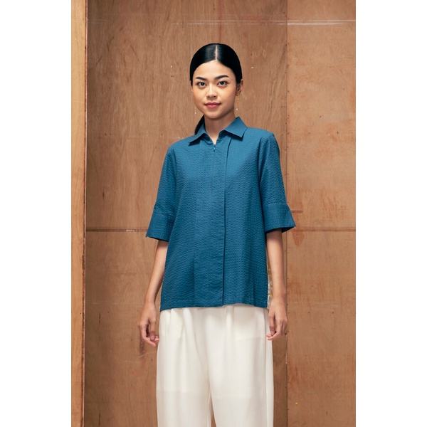 Jual bateeq - kemeja batik wanita lengan pendek katun wanita NARA NAVY ...