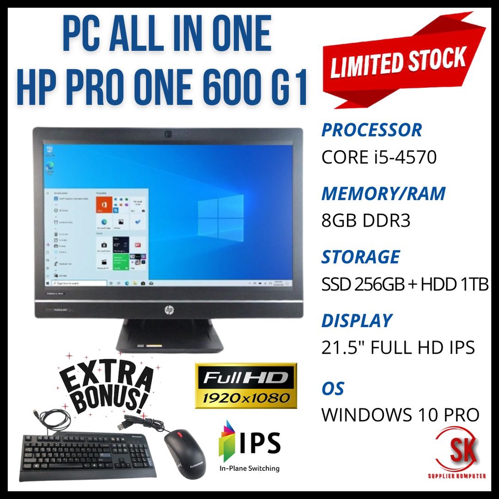 Jual OBRAL PC ALL IN ONE HP PRO ONE 600 G1 CORE I5 RAM 8GB SSD 256GB